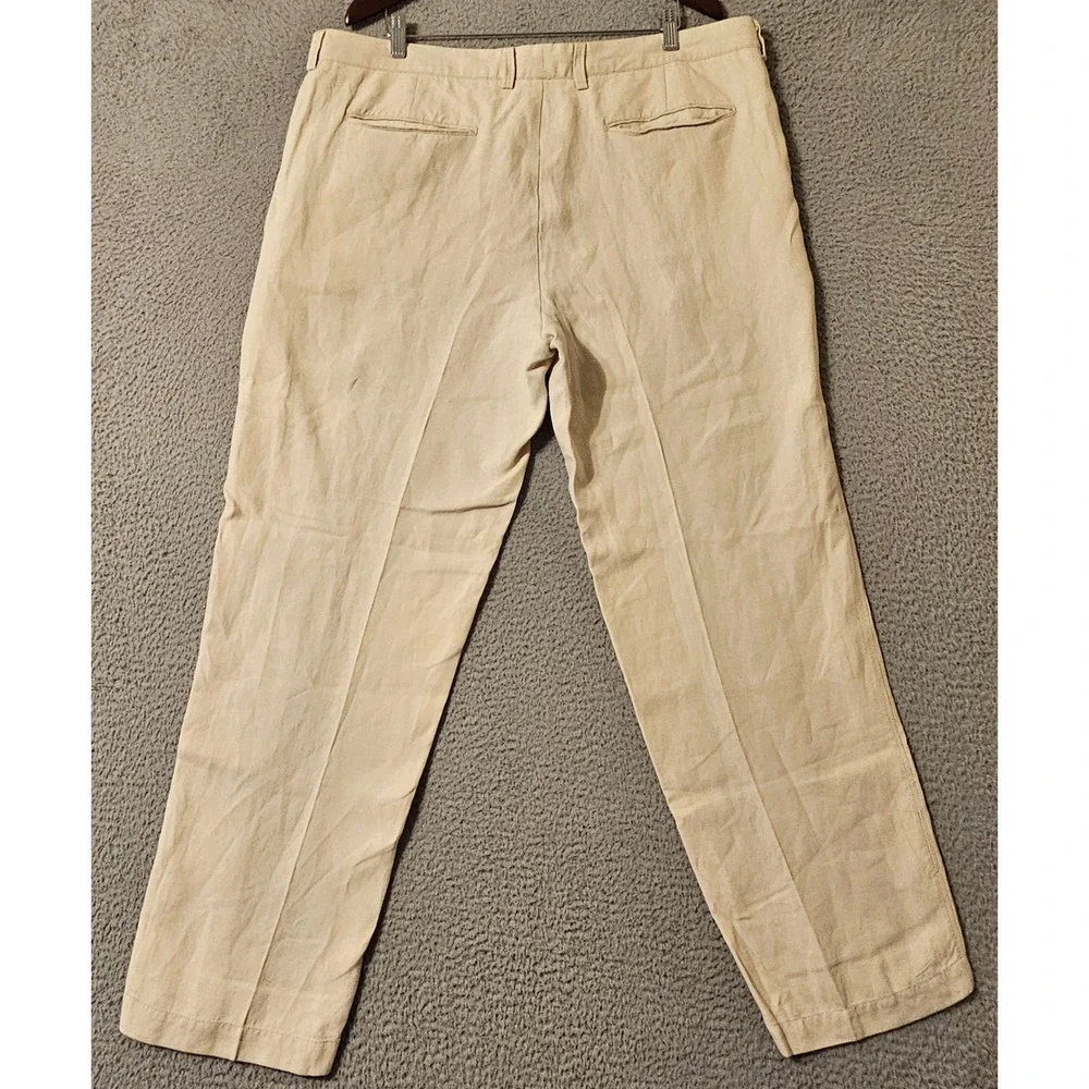Tommy Bahama Mens 40x32 Linen Silk Blend Pleated Pants Cream Straight Leg